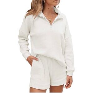White Quarter-Zip Pullover and Shorts Set